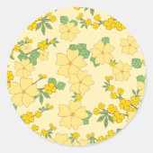 Pretty Pastel Yellow Floral Pattern, ラウンドシール (正面)