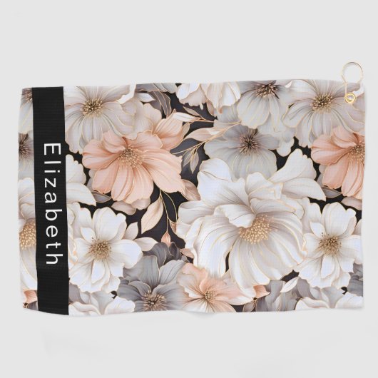 Pretty Peach and White Peony Personalized ゴルフタオル (横)