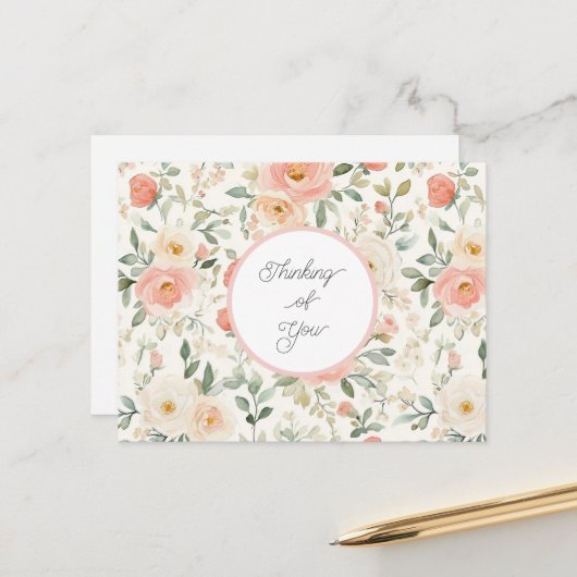 Pretty Peach Blush Pink Floral Birthday ポストカード (正面/裏面インサイチュ)