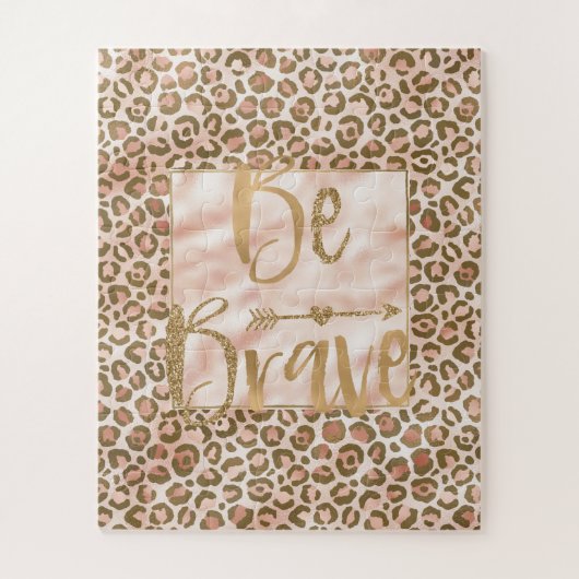 Pretty Peach Brown Leopard Print Be Brave ジグソーパズル (縦)