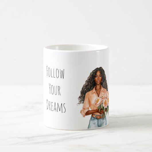 Pretty Peach Floral Dreams Black Lady コーヒーマグカップ (中央)