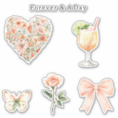Pretty Peach Floral Heart Wedding シール (正面)