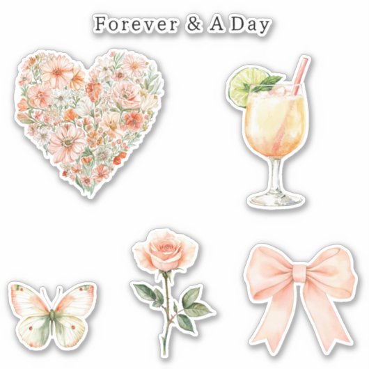 Pretty Peach Floral Heart Wedding シール (正面)