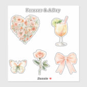 Pretty Peach Floral Heart Wedding シール (シート)
