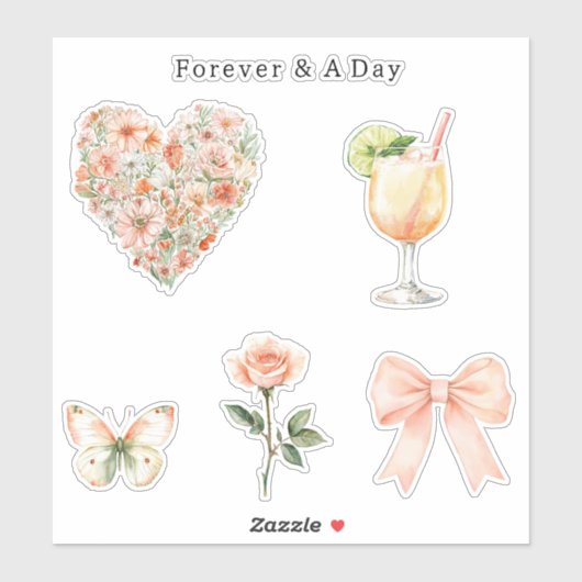 Pretty Peach Floral Heart Wedding シール (シート)