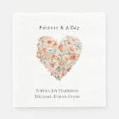 Pretty Peach Floral Heart Wedding スタンダードランチョンナプキン (正面)