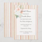 Pretty Peach Orchid Flowers Stripes Bridal Shower 招待状 (正面/裏面)