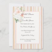 Pretty Peach Orchid Flowers Stripes Bridal Shower 招待状 (正面)