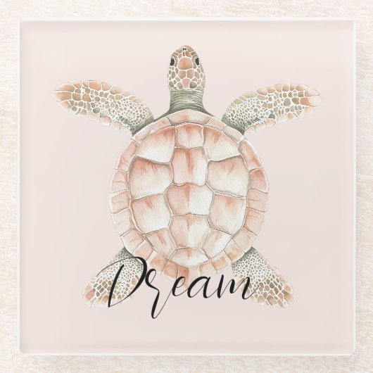 Pretty Peach Sea Turtle Dream ガラスコースター (正面)