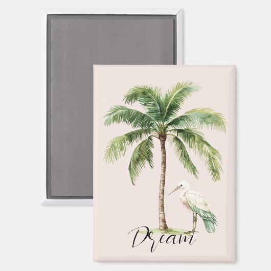Pretty Peach Tropical Palm Tree Bird マグネット (正面/裏面)