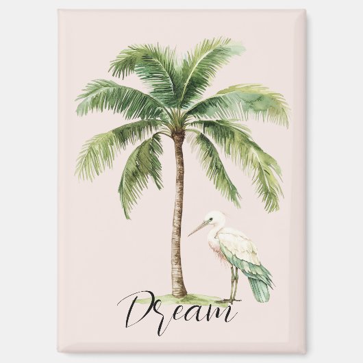 Pretty Peach Tropical Palm Tree Bird マグネット (正面)