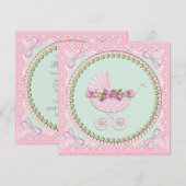 Pretty Pearl Pink and Green Baby Shower 招待状 (正面/裏面)
