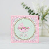 Pretty Pearl Pink and Green Baby Shower 招待状 (スタンド正面)