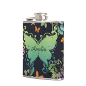 Pretty Personalised Dark Floral Butterfly Pattern フラスク (左)