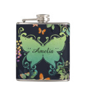 Pretty Personalised Dark Floral Butterfly Pattern フラスク (正面)