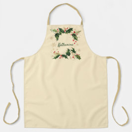 Pretty Personalized Holly & Snowflakes Xmas Apron エプロン