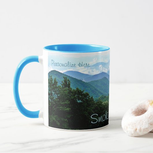 Pretty Personalized Smoky Mountains Blue Green Mug マグカップ (ドーナツ)