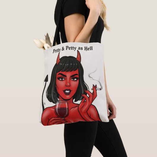 Pretty & Petty as Hell Devil Girl Tote Bag | Gothi トートバッグ (クローズアップ)