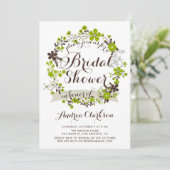 Pretty PinkとGrayの花のリース ブライダルシャワー 招待状 (スタンド正面)