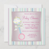 Pretty PinkとTeal Blueのベイビーガールシャワー 招待状 (裏面)