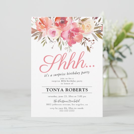  pretty pinkの花柄サプライズ誕生日パーティー 招待状 (スタンド正面)