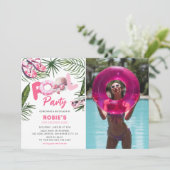 Pretty Pink プールパーティーの女の子の写真の誕生日 招待状 (スタンド正面)