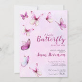 Pretty Pink A Little Butterfly ベビーシャワー 招待状 (正面)