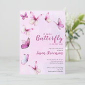 Pretty Pink A Little Butterfly ベビーシャワー 招待状 (スタンド正面)