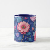 Pretty pink and blue floral pattern マグカップ (中央)