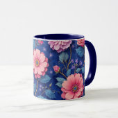 Pretty pink and blue floral pattern マグカップ (正面右)