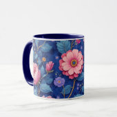 Pretty pink and blue floral pattern マグカップ (正面左)