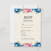 Pretty Pink and Blue Flower Border RSVP 招待状 (正面)