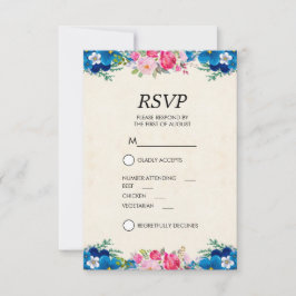 Pretty Pink and Blue Flower Border RSVP 招待状