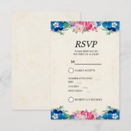 Pretty Pink and Blue Flower Border RSVP 招待状