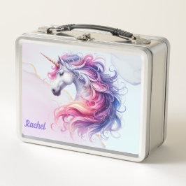 Pretty Pink and Blue Unicorn Metal Lunch Box メタルランチボックス