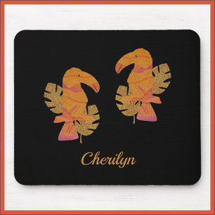 Pretty Pink and Gold Glitter Tropical Toucan Bird マウスパッド