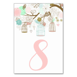 Pretty Pink and Mint Birdcages Table Numbers I テーブルナンバー