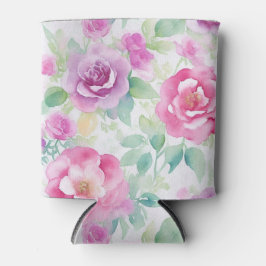 Pretty Pink and Purple Floral Pattern 缶クーラー
