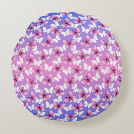 Pretty Pink and White Butterfly Round Pillow  ラウンドクッション