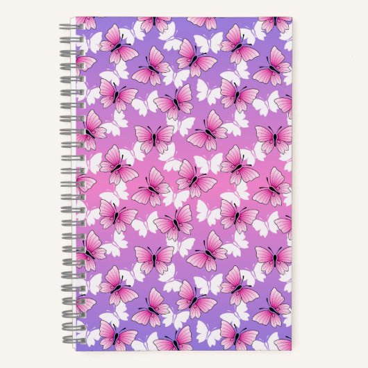 Pretty Pink and White Butterfly Spiral Notebook ノートブック (正面)