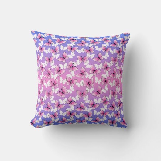 Pretty Pink and White Butterfly Throw Pillow クッション (正面)