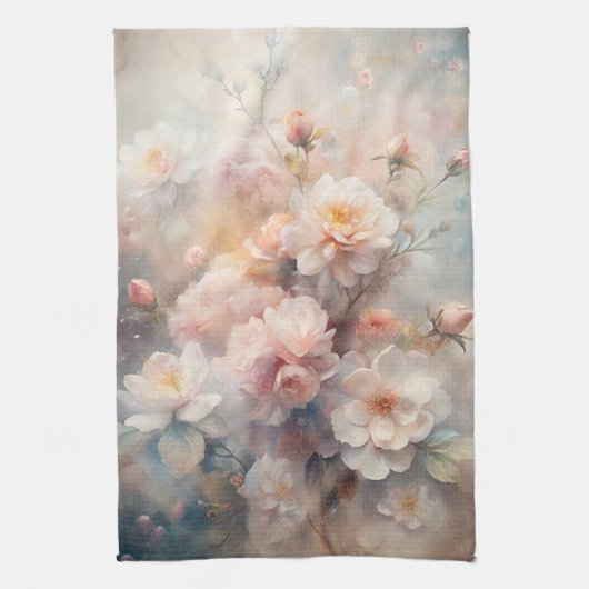 Pretty Pink and White Flowers  キッチンタオル (縦)