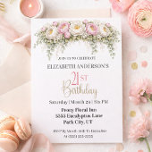 Pretty Pink and White Peony 21st Birthday 招待状