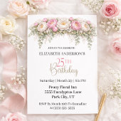 Pretty Pink and White Peony 25th Birthday 招待状