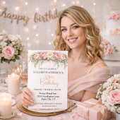 Pretty Pink and White Peony 30th Birthday 招待状