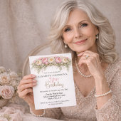 Pretty Pink and White Peony 70th Birthday 招待状