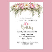 Pretty Pink and White Peony 90th Birthday 招待状