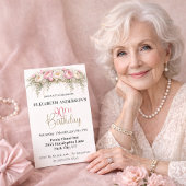 Pretty Pink and White Peony 90th Birthday 招待状