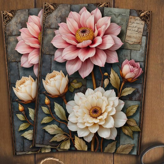 Pretty Pink And White Stained Glass Decoupage Art 薄葉紙