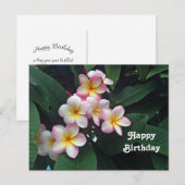 Pretty Pink and Yellow Plumeria Floral Birthday ポストカード (正面/裏面)